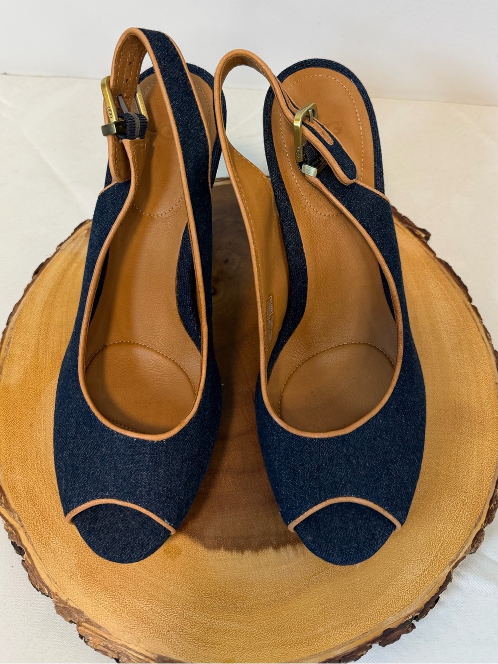 UGG Johanna denim peep-toe slingback pumps 5 inch block heel Women’s 10